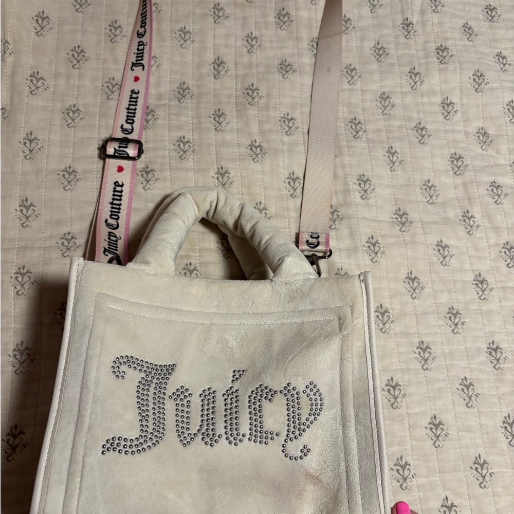 Juicy Couture Cream Tote with Rhinestone Logo